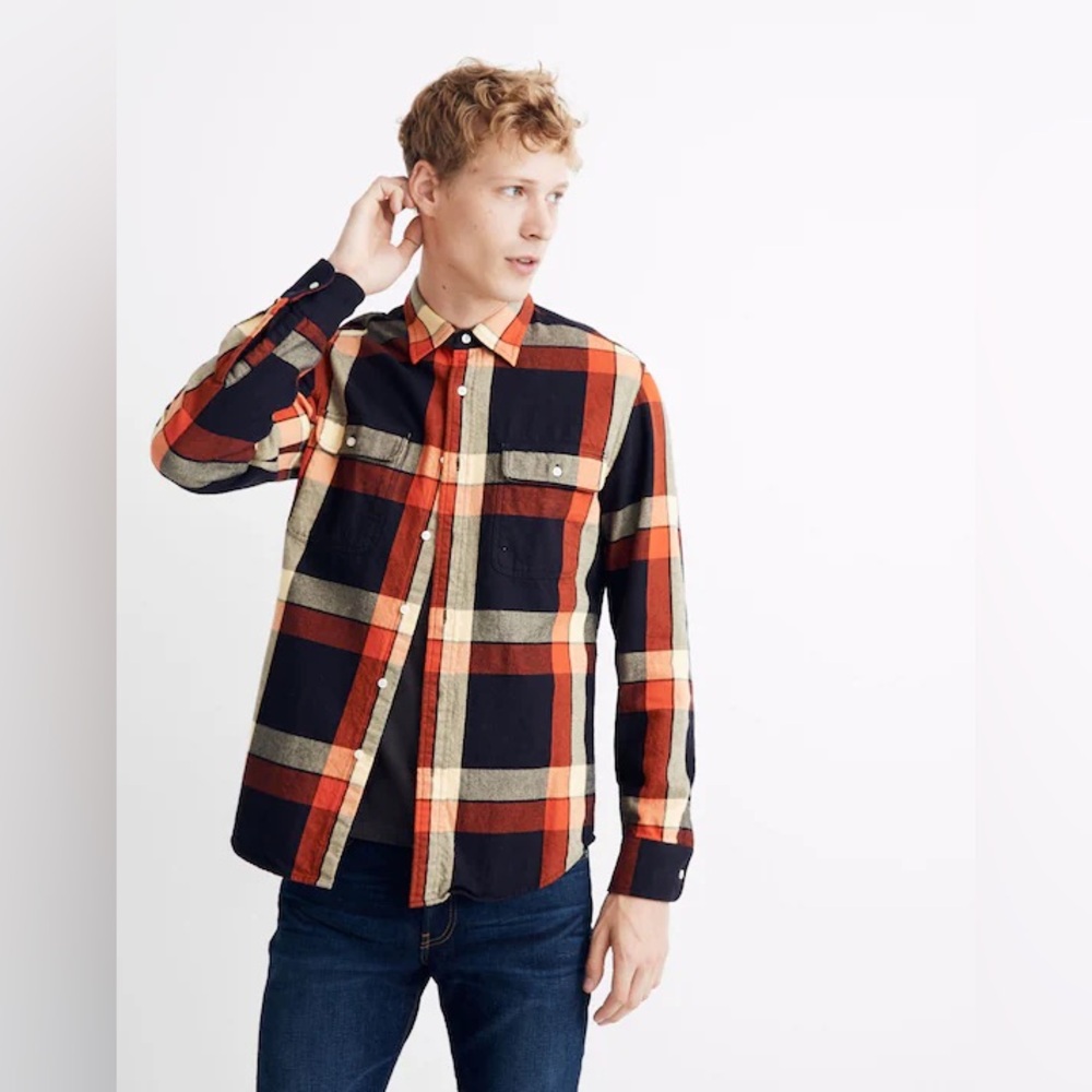 Madewell Twill Shirt‎ in Double Windowpane Charlie Check Night Vision S FallNEW